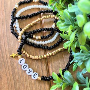 New - LOVE - Stack of 5 Stretch Boho Bracelets